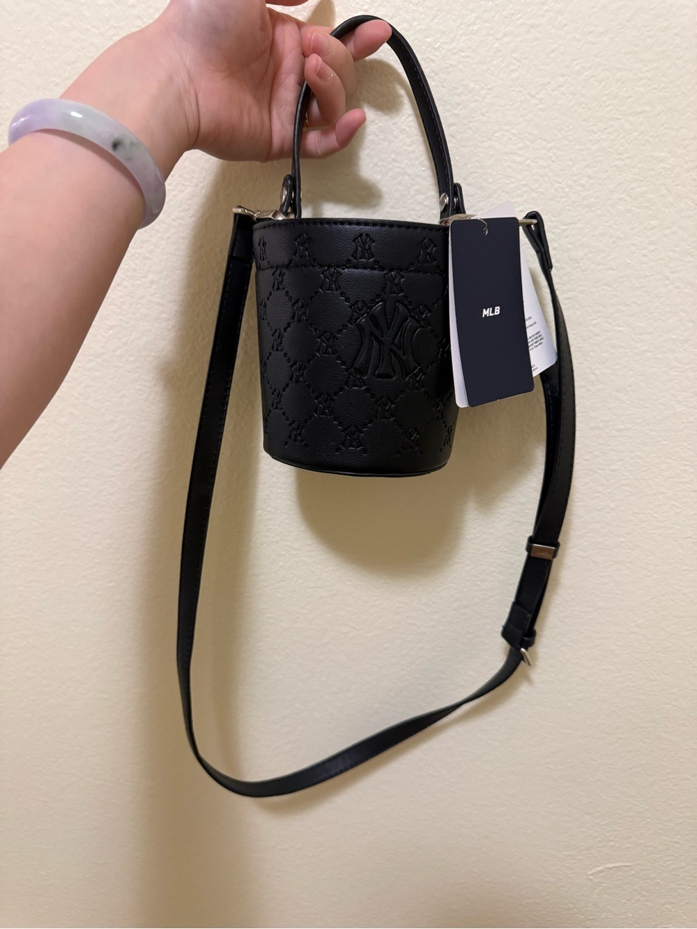 MLB Black Embossed Mini Bucket Crossbody